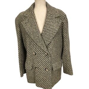 Josh Evan Pea Coat Women 12 Gray Beige Neutral Tweed Wool Double Classic USA VTG